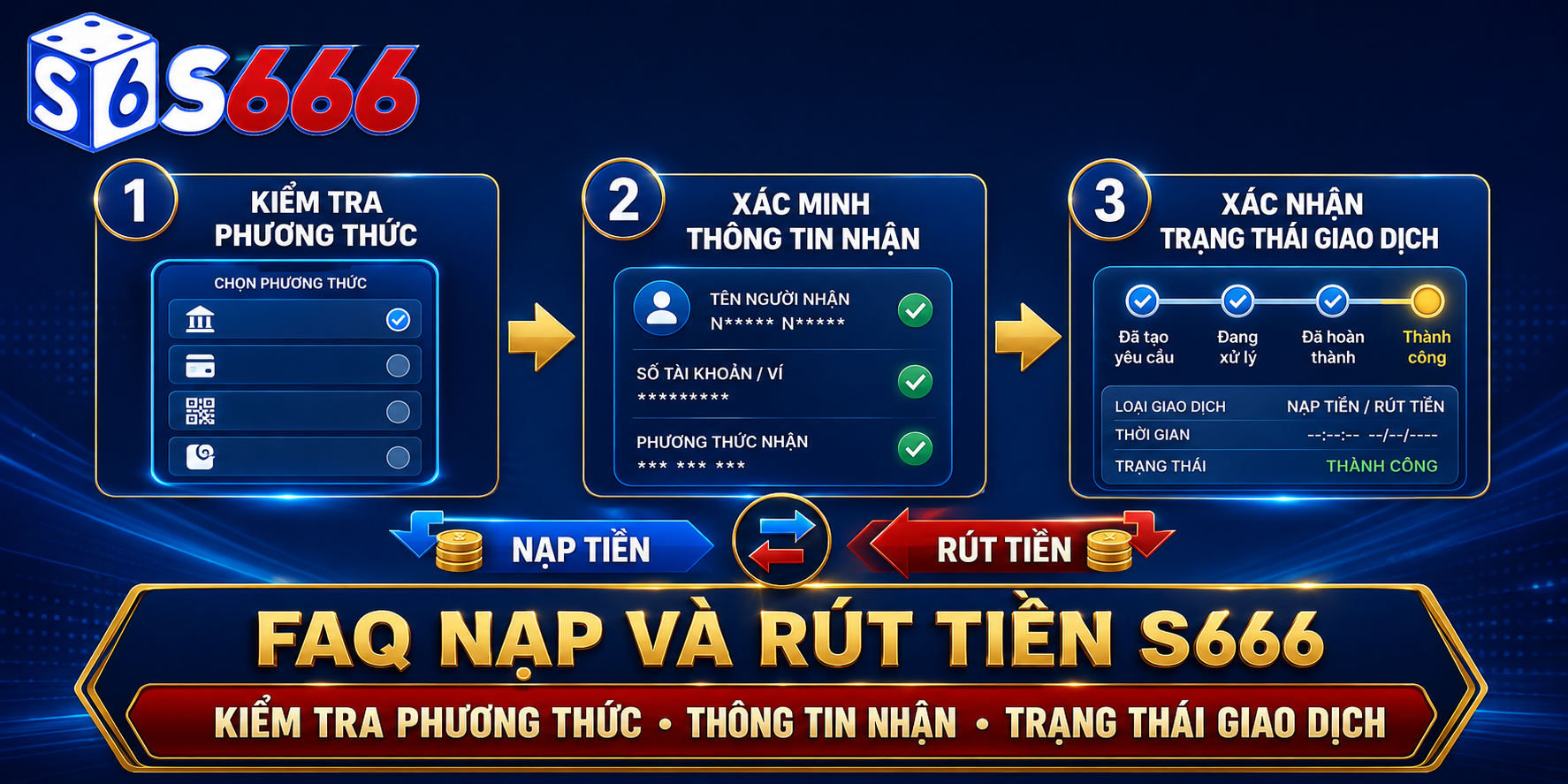 Trước khi nạp hoặc rút tiền, người dùng cần kiểm tra phương thức, thông tin nhận và trạng thái giao dịch.