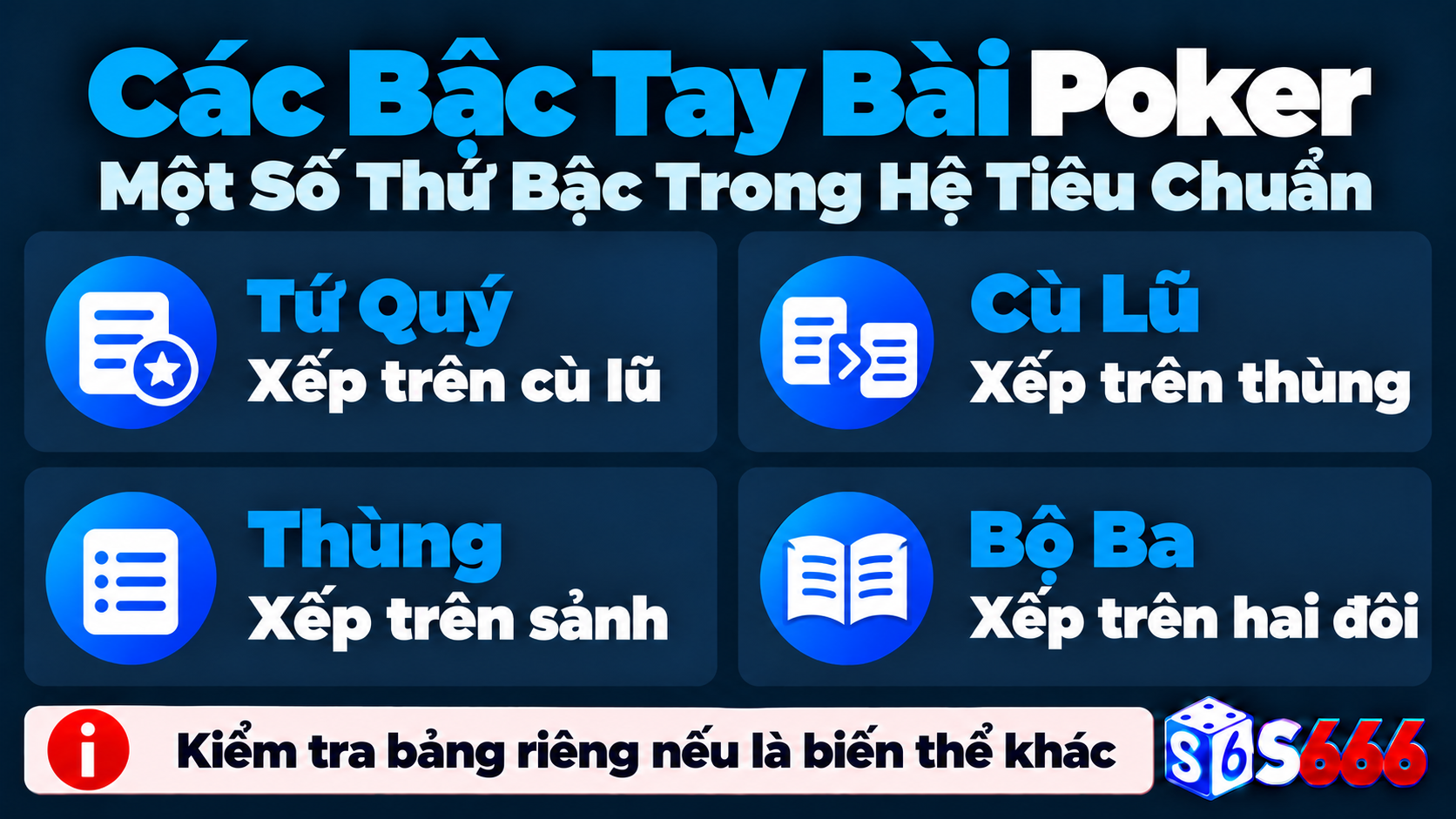 Các quan hệ xếp hạng cần nhớ gồm tứ quý trên cù lũ, cù lũ trên thùng, thùng trên sảnh và bộ ba trên hai đôi
