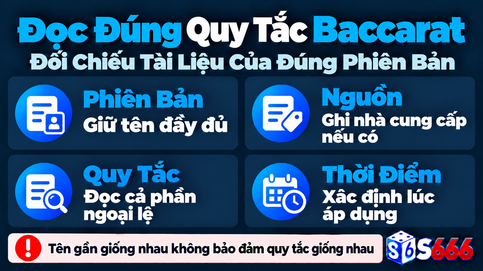 Bốn thông tin cần đối chiếu gồm tên phiên bản, nhà cung cấp, quy tắc và thời điểm áp dụng