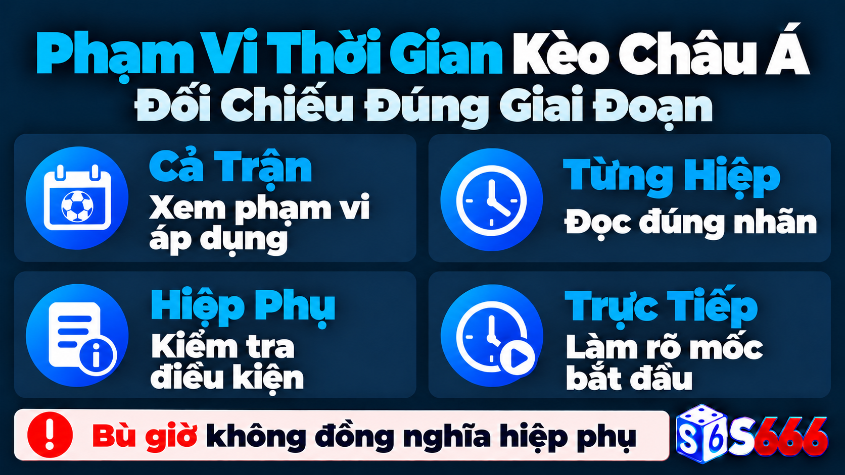 Các phạm vi thời gian cần phân biệt gồm cả trận, từng hiệp, hiệp phụ và giai đoạn trực tiếp
