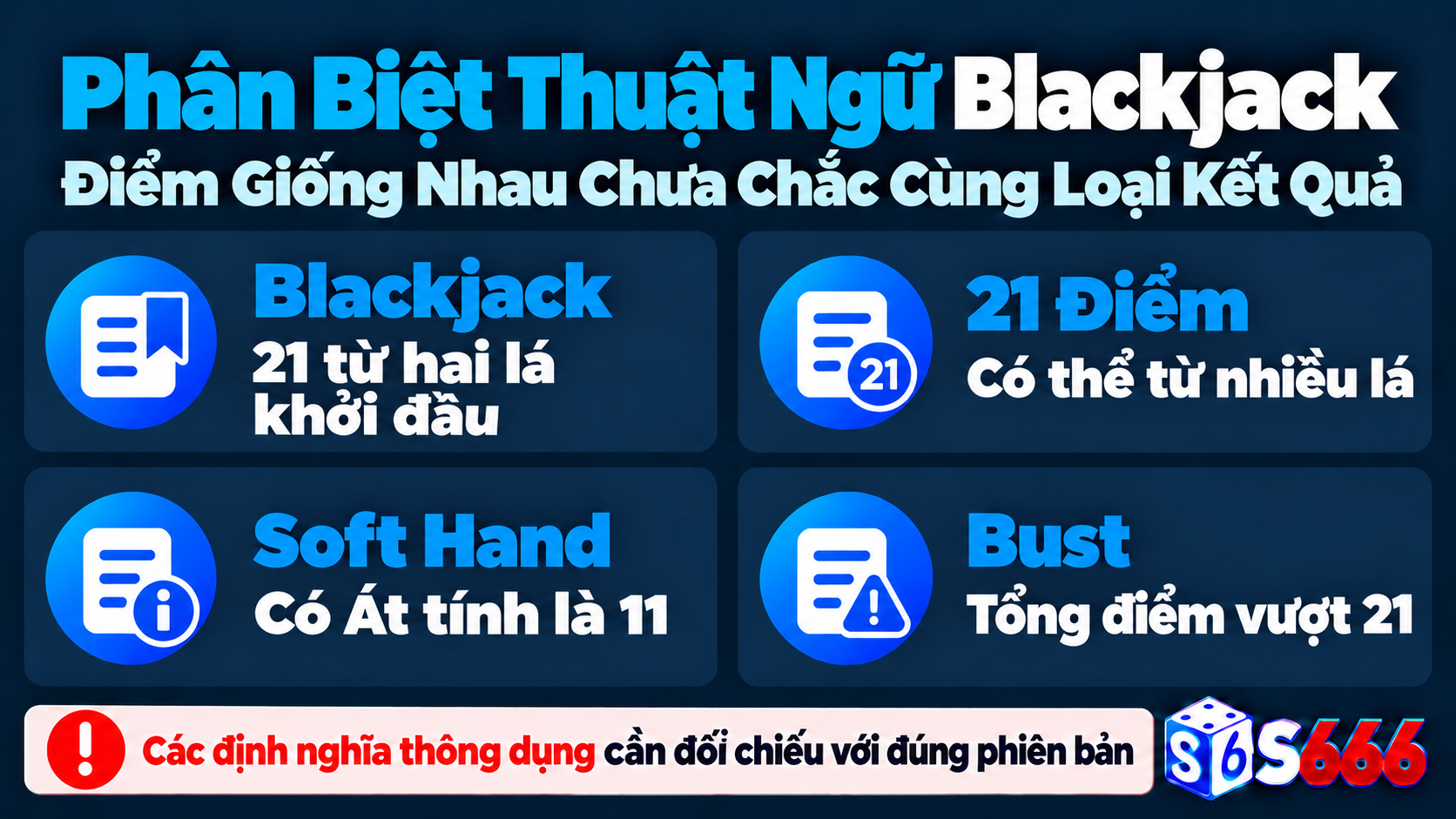 Phân biệt Blackjack hai lá, tổng 21 điểm, tay bài mềm và trạng thái vượt 21
